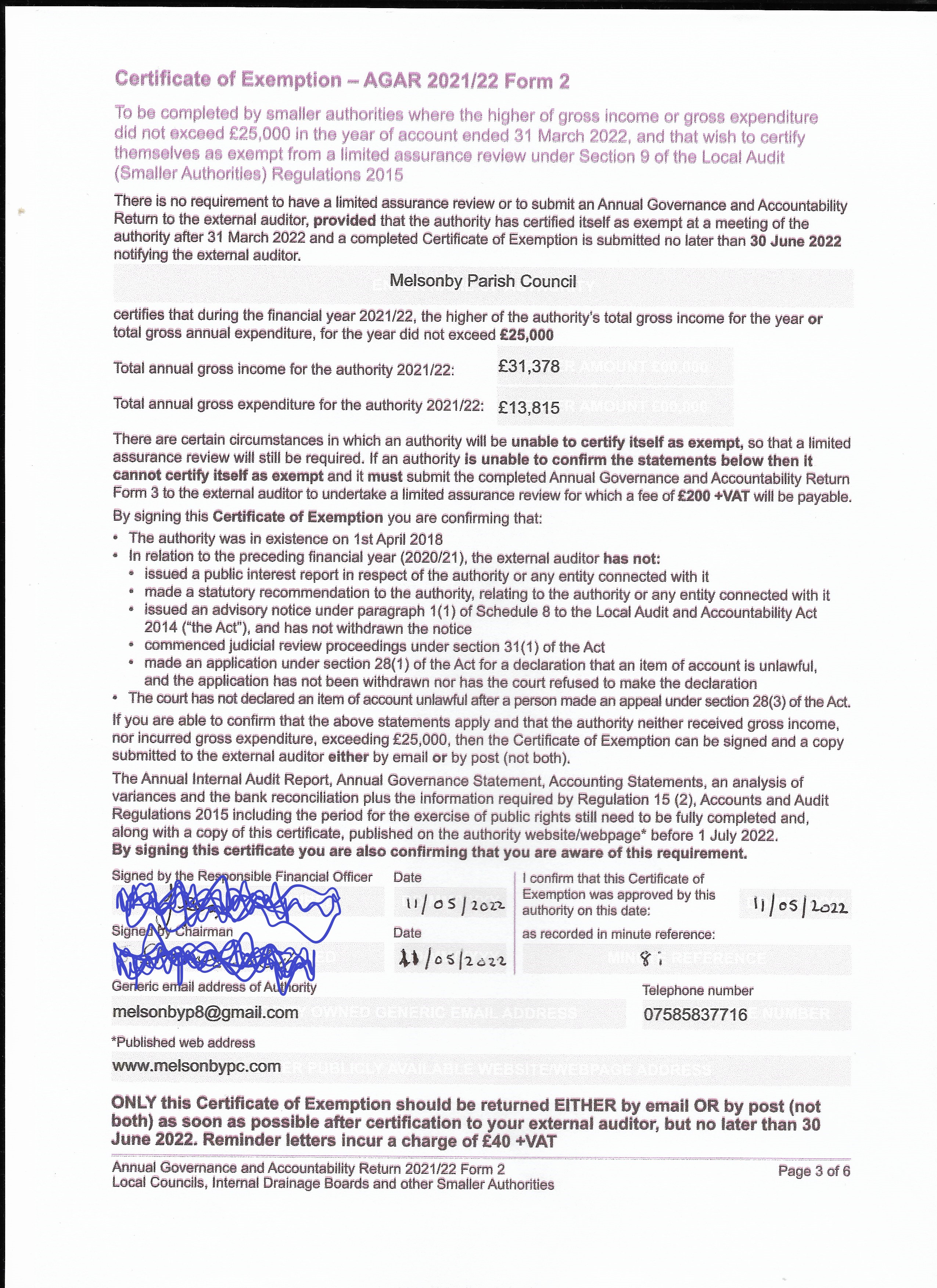 Certificate of Exemption 2021 22 Page 3 REDACTED