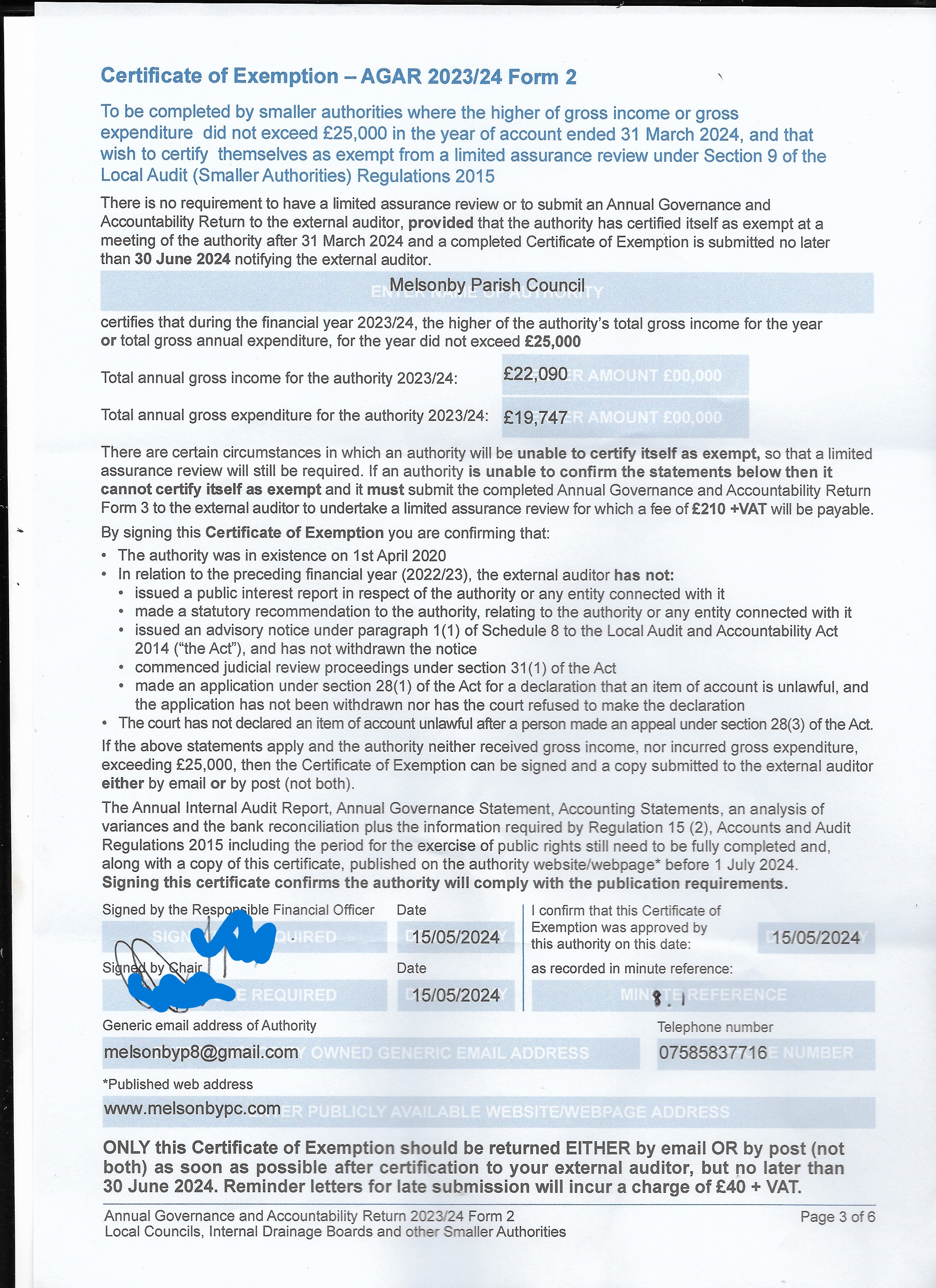Melsonby Certificate of Exemption 2023 24 Page 3 REDACTED